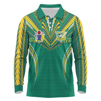 Custom Cook Islands Rugby Long Sleeve Polo Shirt Tatau Art Sport Style Green Color