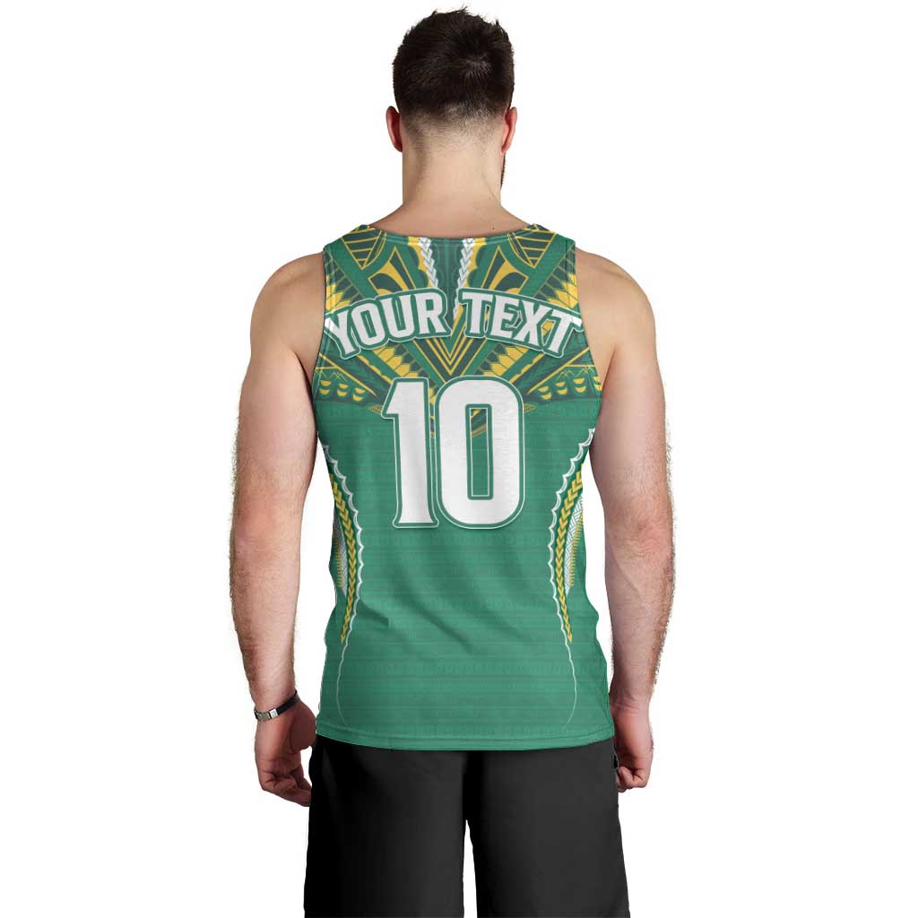 Custom Cook Islands Rugby Men Tank Top Tatau Art Sport Style Green Color