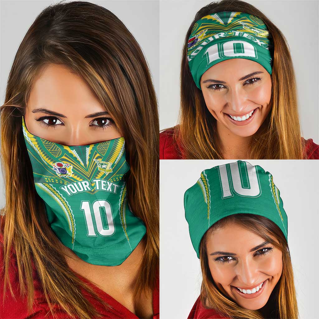 Custom Cook Islands Rugby Neck Gaiter Tatau Art Sport Style Green Color LT03 - Polynesian Pride