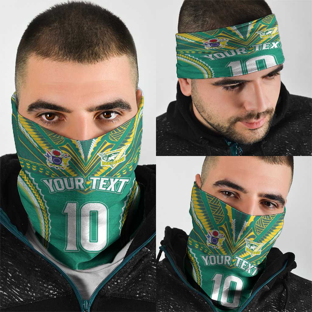 Custom Cook Islands Rugby Neck Gaiter Tatau Art Sport Style Green Color LT03 - Polynesian Pride