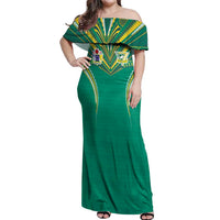 Custom Cook Islands Rugby Off Shoulder Maxi Dress Tatau Art Sport Style Green Color