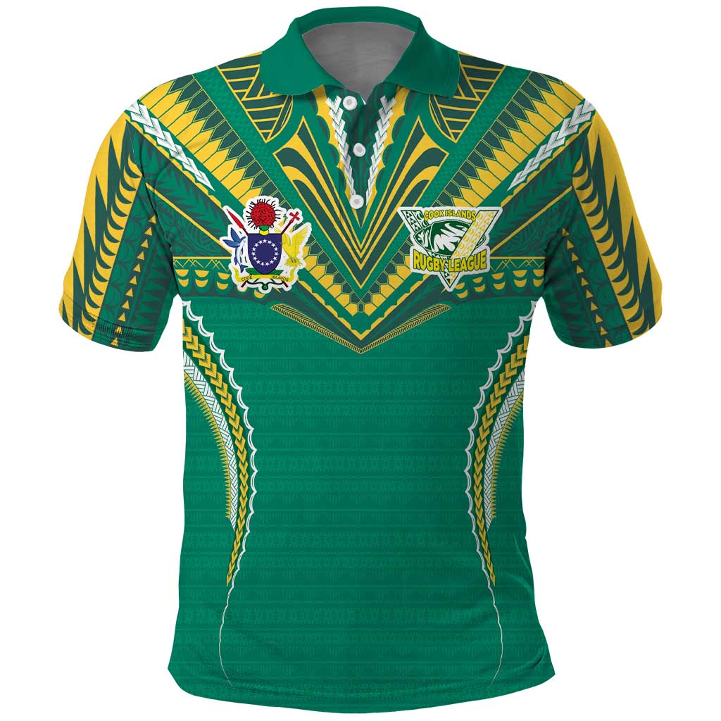 Custom Cook Islands Rugby Polo Shirt Tatau Art Sport Style Green Color