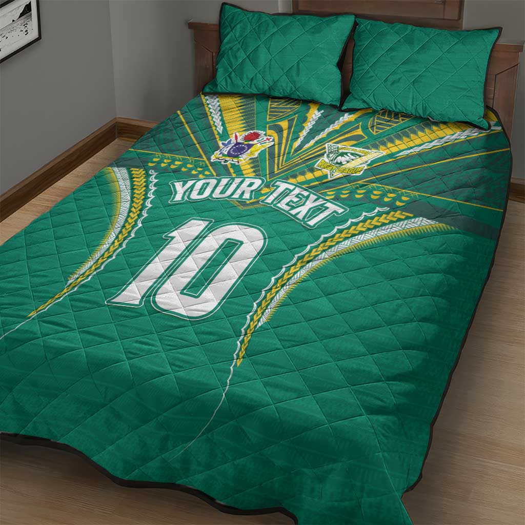 Custom Cook Islands Rugby Quilt Bed Set Tatau Art Sport Style Green Color