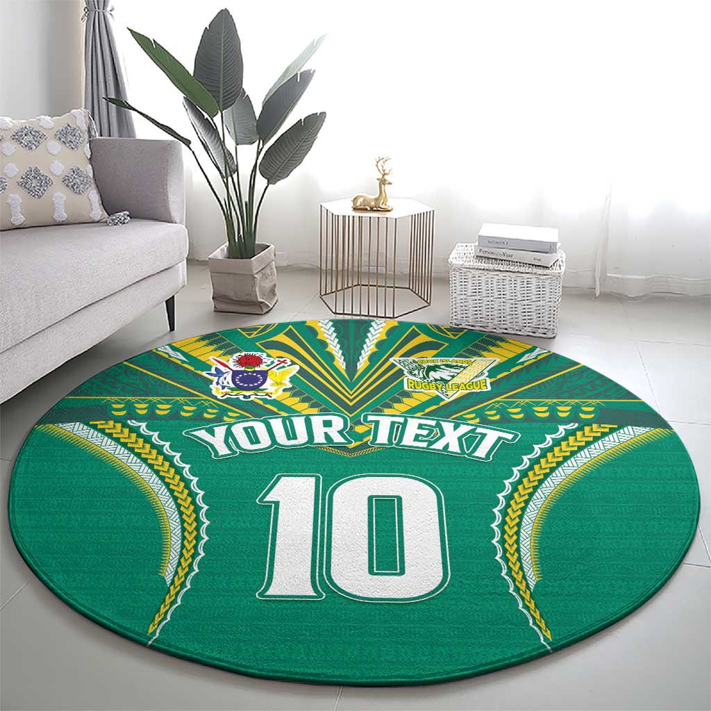 Custom Cook Islands Rugby Round Carpet Tatau Art Sport Style Green Color