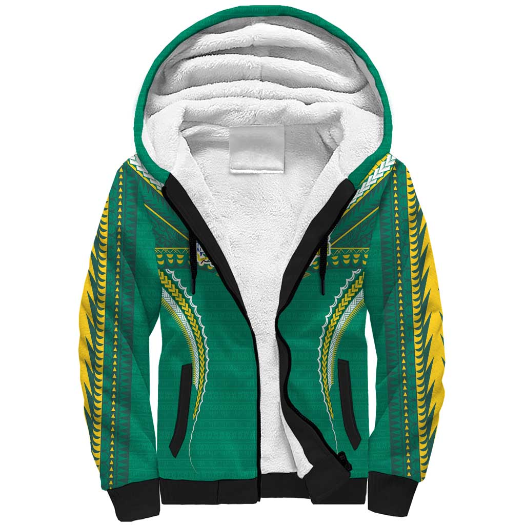 Custom Cook Islands Rugby Sherpa Hoodie Tatau Art Sport Style Green Color