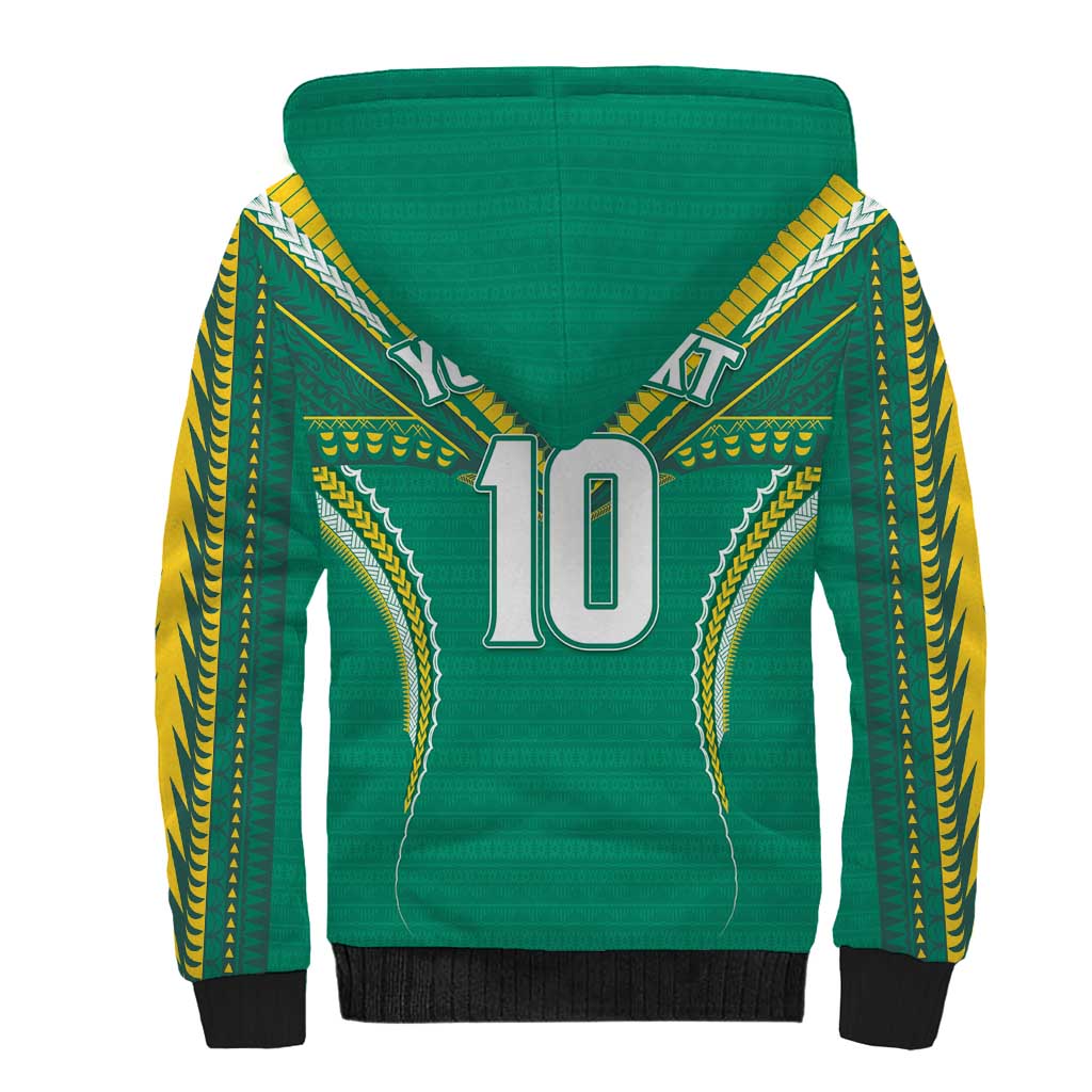 Custom Cook Islands Rugby Sherpa Hoodie Tatau Art Sport Style Green Color