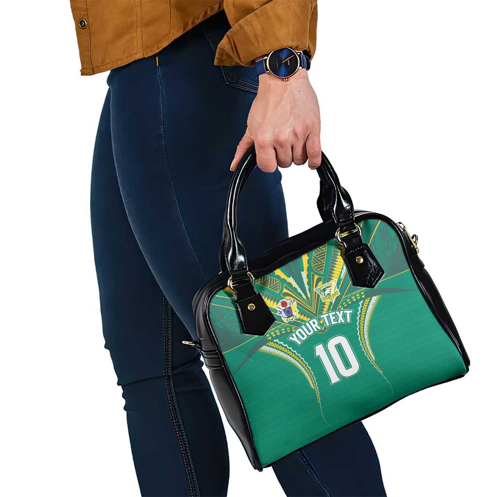 Custom Cook Islands Rugby Shoulder Handbag Tatau Art Sport Style Green Color