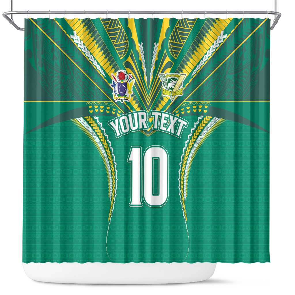 Custom Cook Islands Rugby Shower Curtain Tatau Art Sport Style Green Color LT03 Green - Polynesian Pride