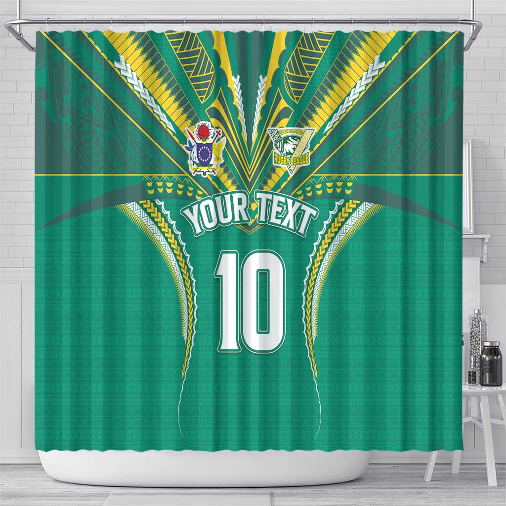 Custom Cook Islands Rugby Shower Curtain Tatau Art Sport Style Green Color LT03 - Polynesian Pride
