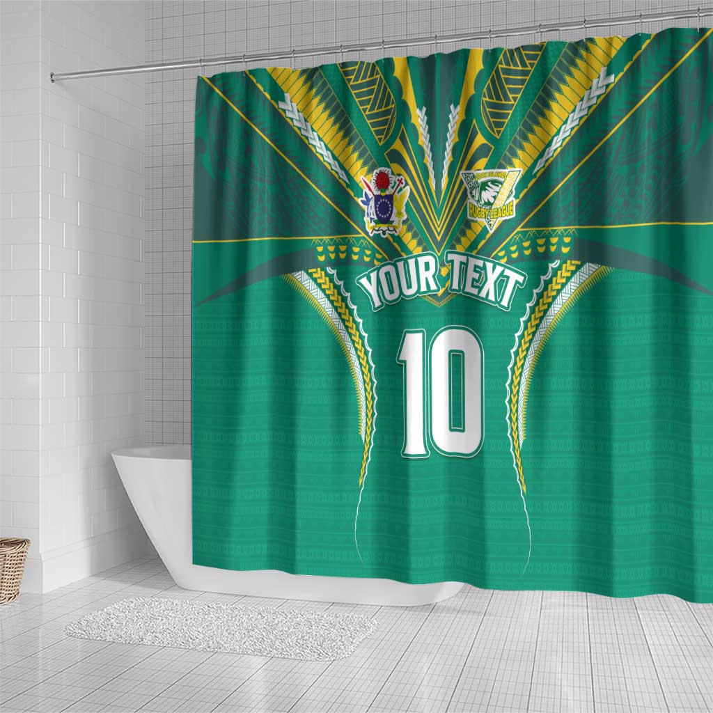Custom Cook Islands Rugby Shower Curtain Tatau Art Sport Style Green Color LT03 - Polynesian Pride