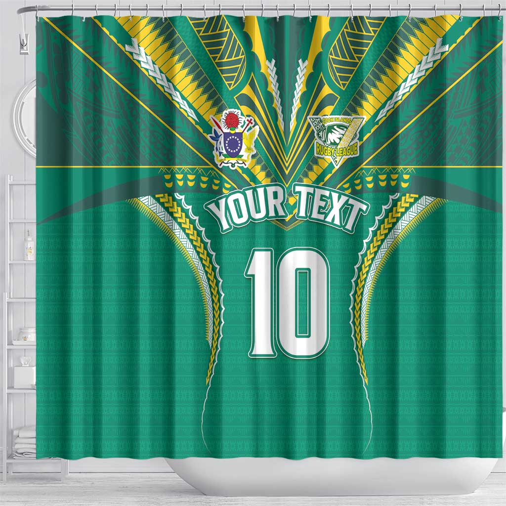 Custom Cook Islands Rugby Shower Curtain Tatau Art Sport Style Green Color LT03 - Polynesian Pride