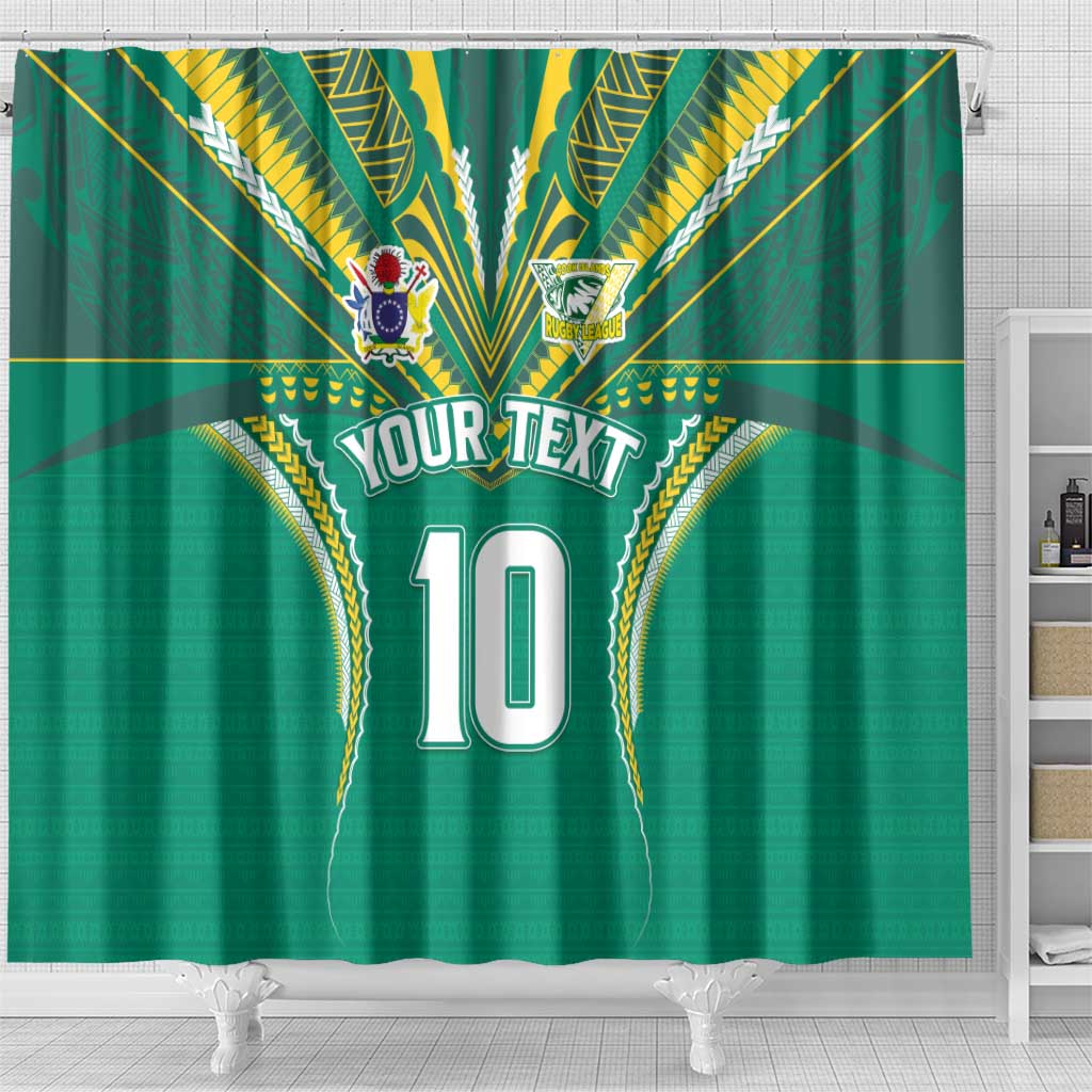 Custom Cook Islands Rugby Shower Curtain Tatau Art Sport Style Green Color LT03 - Polynesian Pride