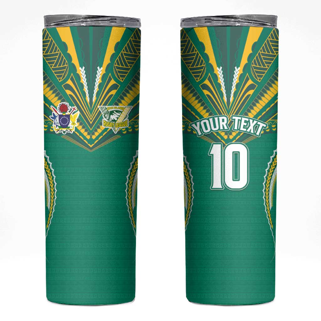 Custom Cook Islands Rugby Skinny Tumbler Tatau Art Sport Style Green Color