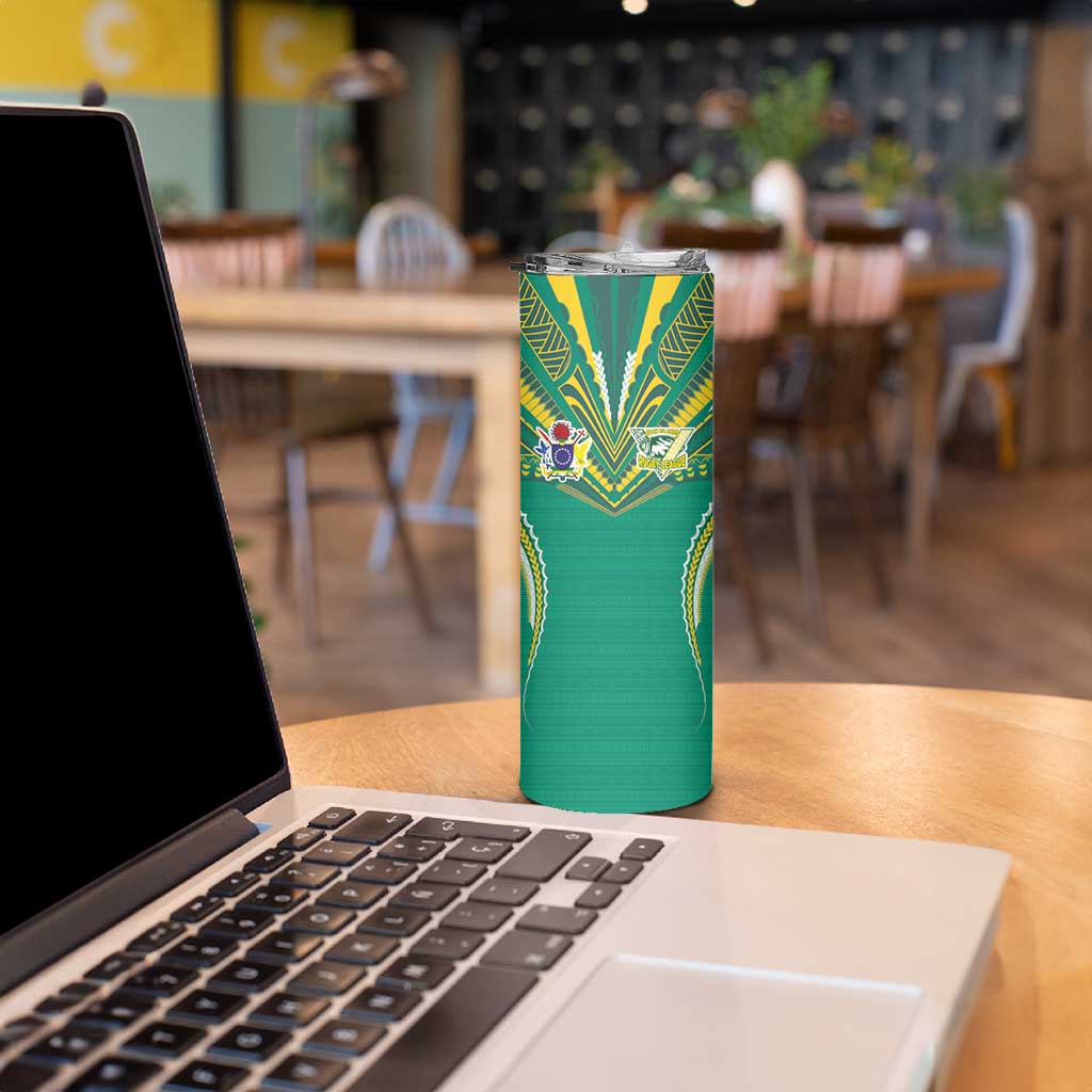 Custom Cook Islands Rugby Skinny Tumbler Tatau Art Sport Style Green Color
