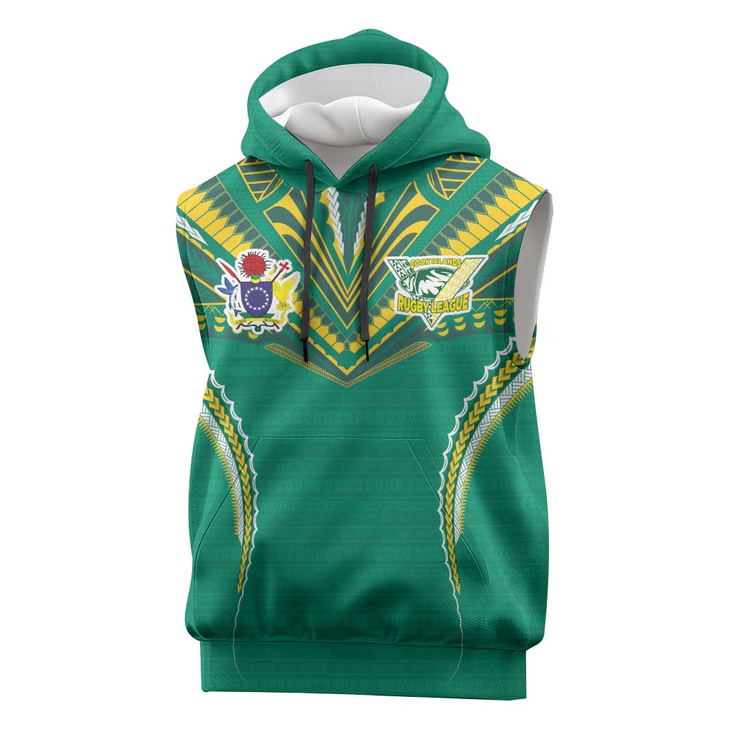 Custom Cook Islands Rugby Sleeveless Hoodie Tatau Art Sport Style Green Color