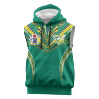 Custom Cook Islands Rugby Sleeveless Hoodie Tatau Art Sport Style Green Color