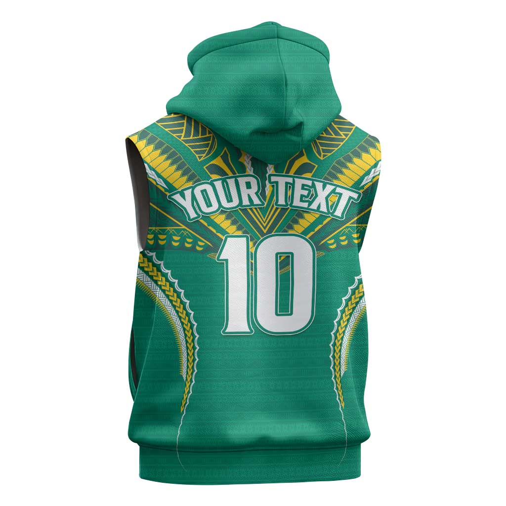 Custom Cook Islands Rugby Sleeveless Zip Hoodie Tatau Art Sport Style Green Color
