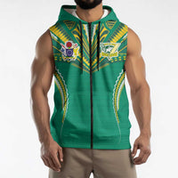 Custom Cook Islands Rugby Sleeveless Zip Hoodie Tatau Art Sport Style Green Color