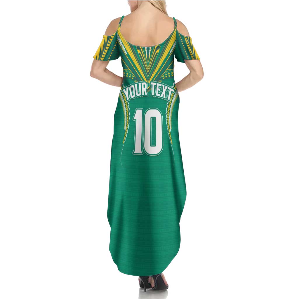 Custom Cook Islands Rugby Summer Maxi Dress Tatau Art Sport Style Green Color
