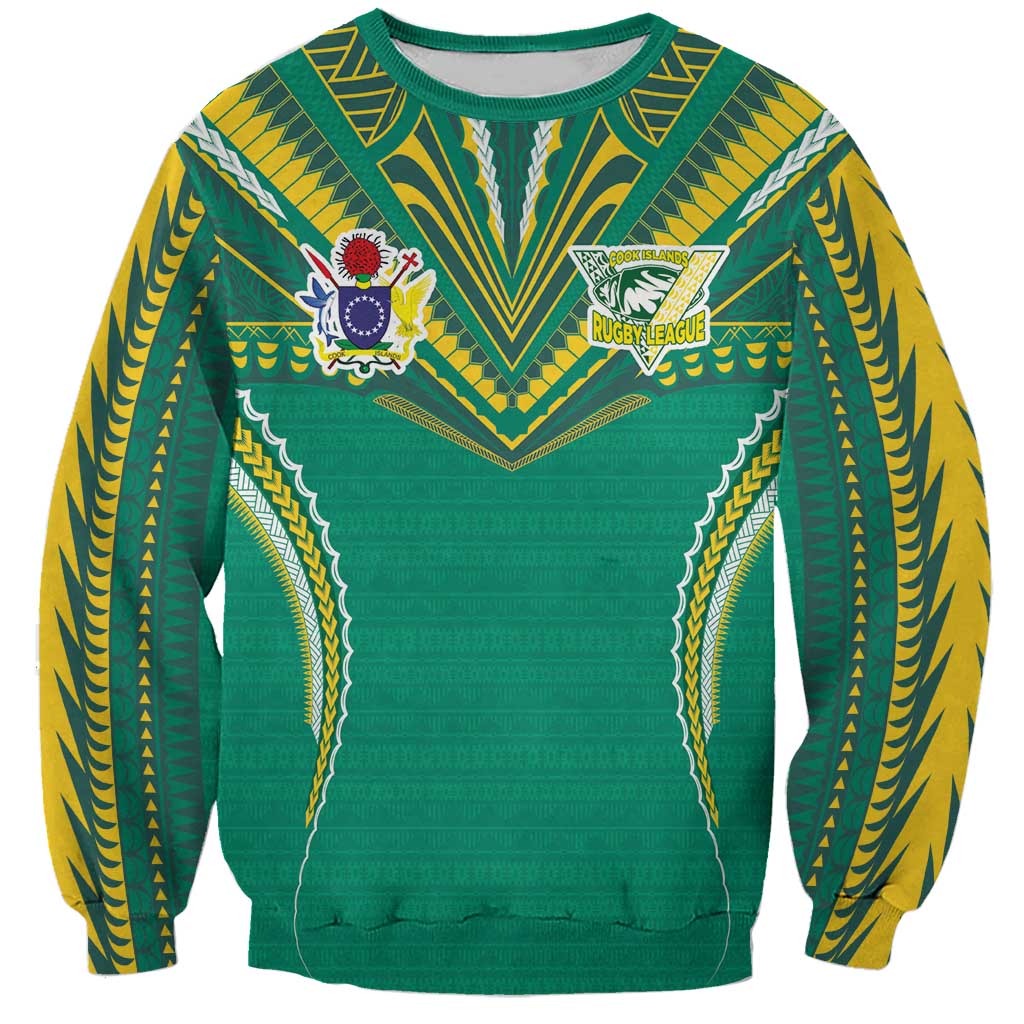 Custom Cook Islands Rugby Sweatshirt Tatau Art Sport Style Green Color
