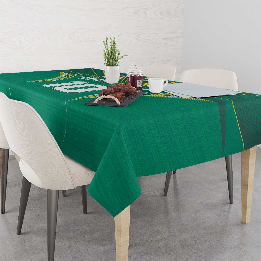 Custom Cook Islands Rugby Tablecloth Tatau Art Sport Style Green Color LT03 - Polynesian Pride