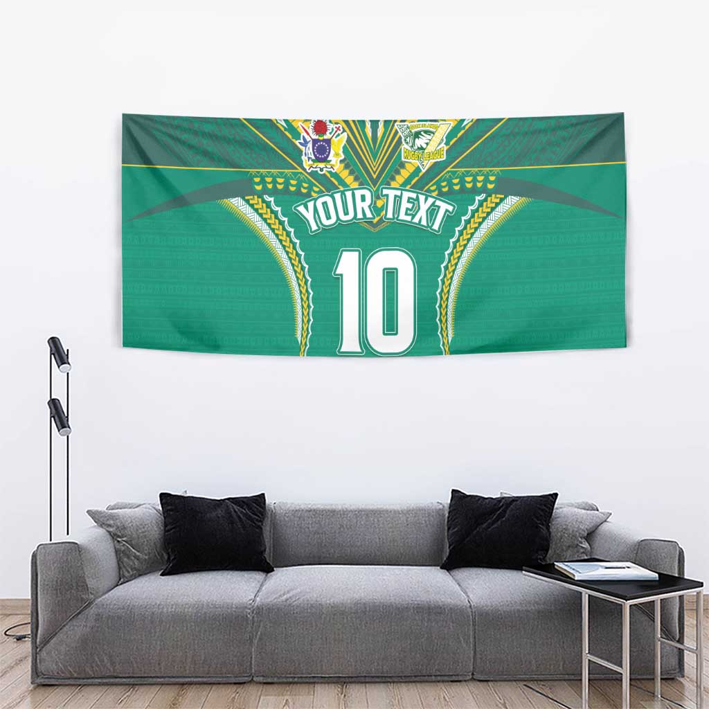 Custom Cook Islands Rugby Tapestry Tatau Art Sport Style Green Color LT03 - Polynesian Pride