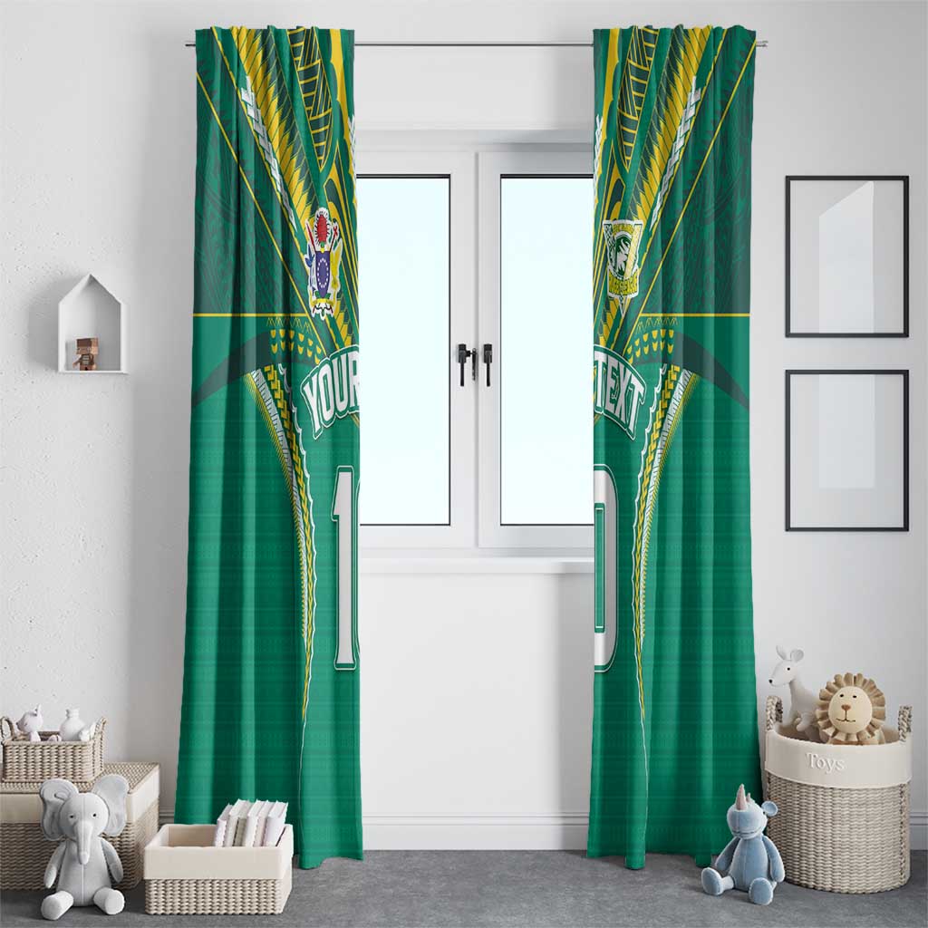 Custom Cook Islands Rugby Window Curtain Tatau Art Sport Style Green Color