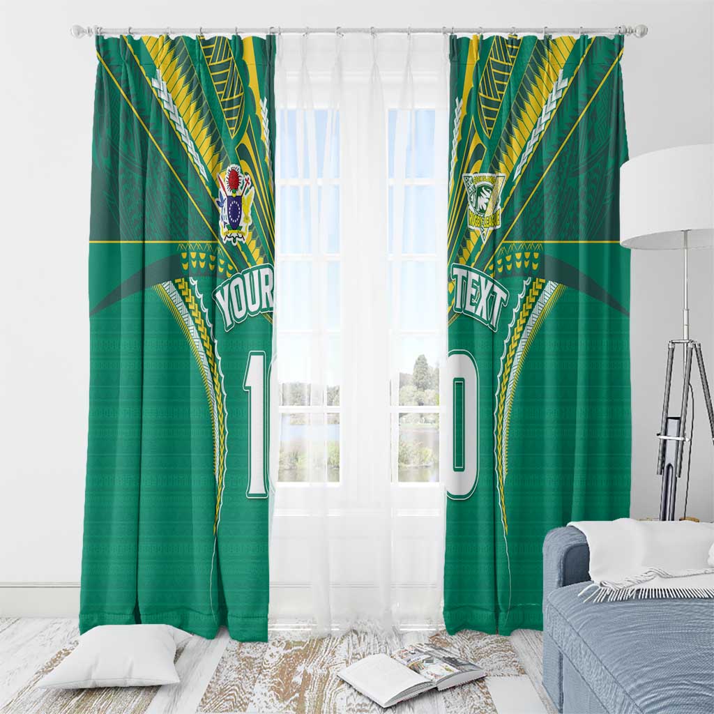 Custom Cook Islands Rugby Window Curtain Tatau Art Sport Style Green Color