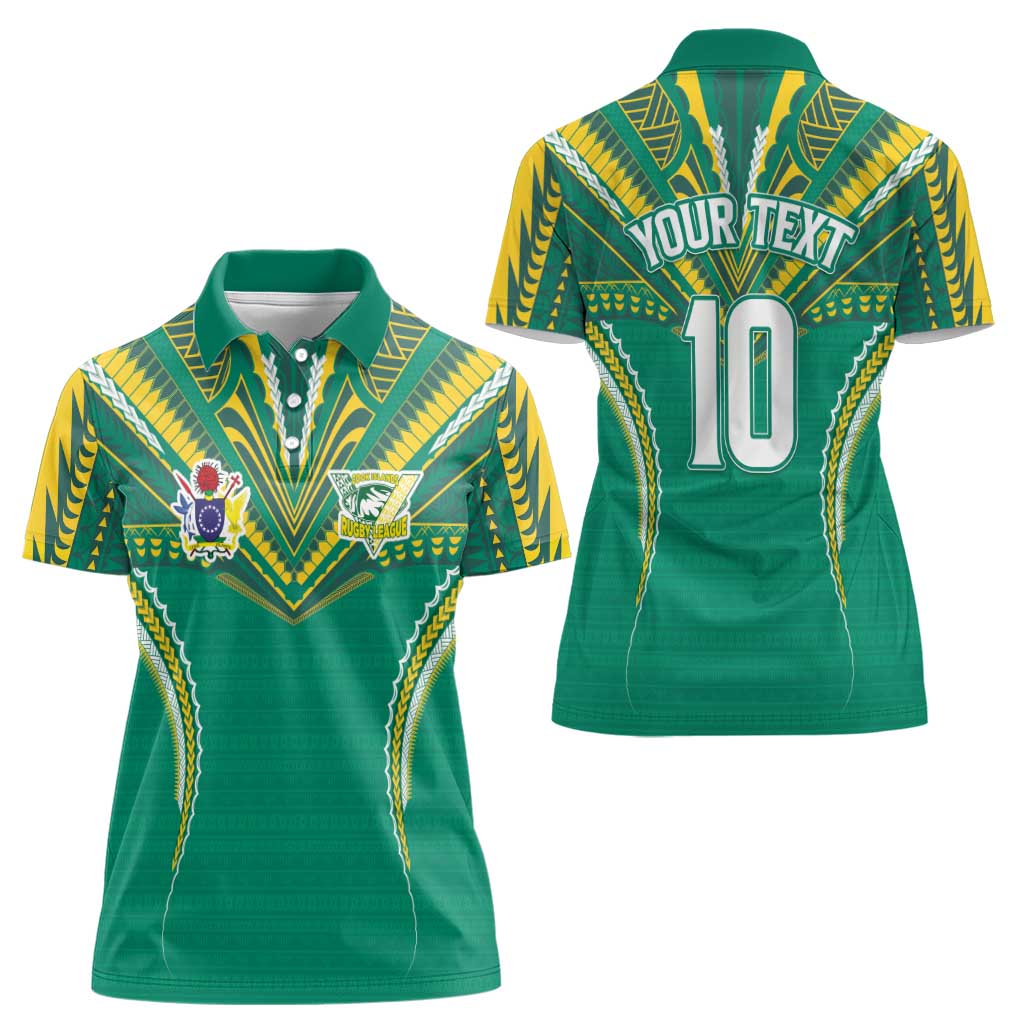 Custom Cook Islands Rugby Women Polo Shirt Tatau Art Sport Style Green Color