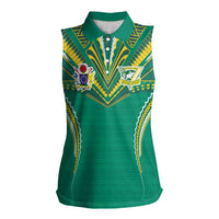 Custom Cook Islands Rugby Women Sleeveless Polo Shirt Tatau Art Sport Style Green Color