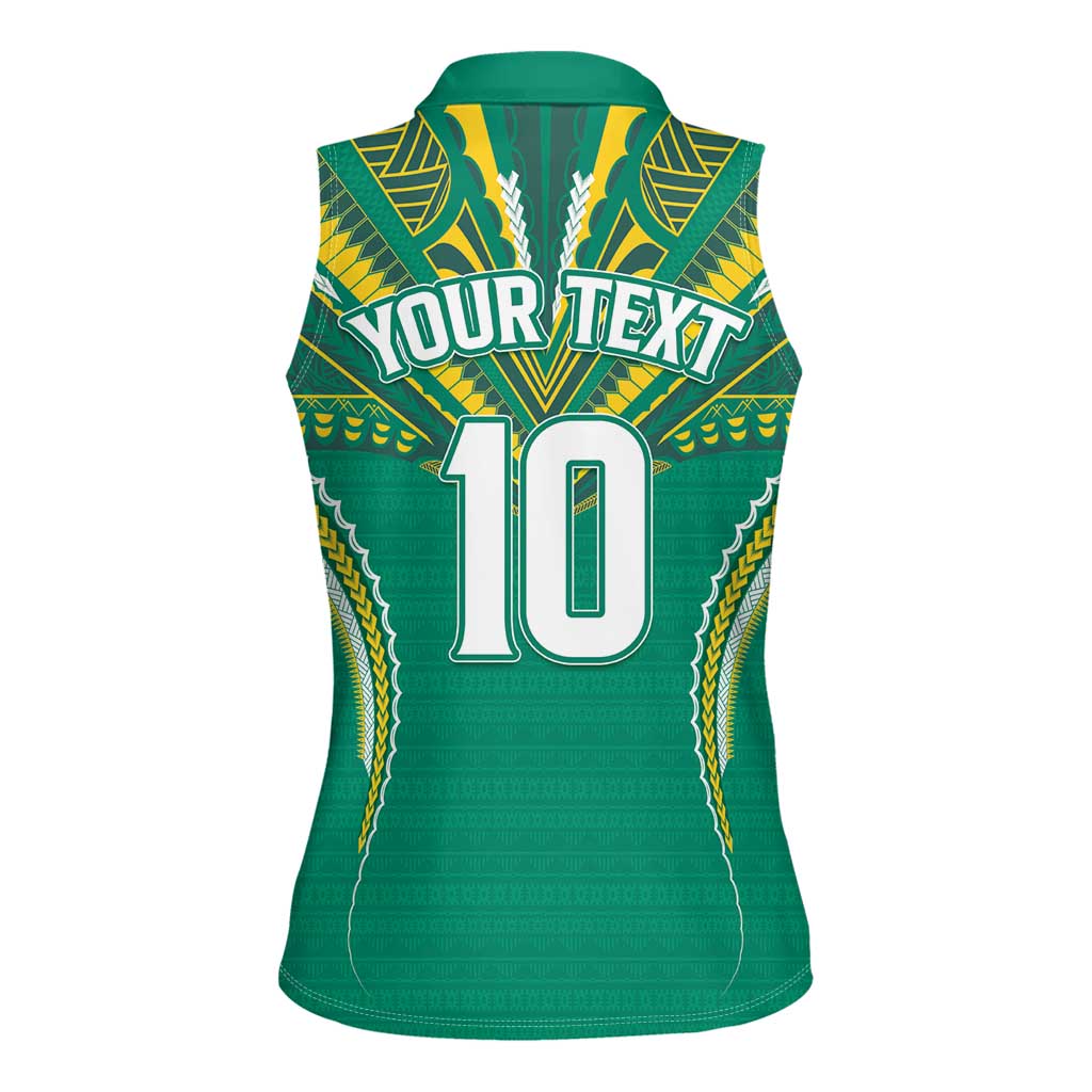 Custom Cook Islands Rugby Women Sleeveless Polo Shirt Tatau Art Sport Style Green Color