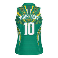 Custom Cook Islands Rugby Women Sleeveless Polo Shirt Tatau Art Sport Style Green Color