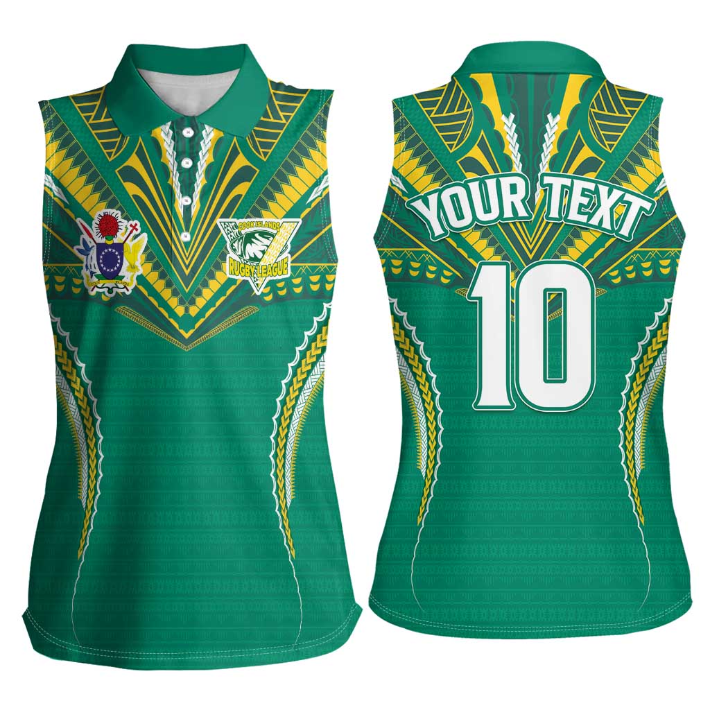 Custom Cook Islands Rugby Women Sleeveless Polo Shirt Tatau Art Sport Style Green Color