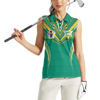 Custom Cook Islands Rugby Women Sleeveless Polo Shirt Tatau Art Sport Style Green Color