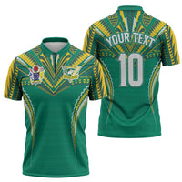 Custom Cook Islands Rugby Zipper Polo Shirt Tatau Art Sport Style Green Color