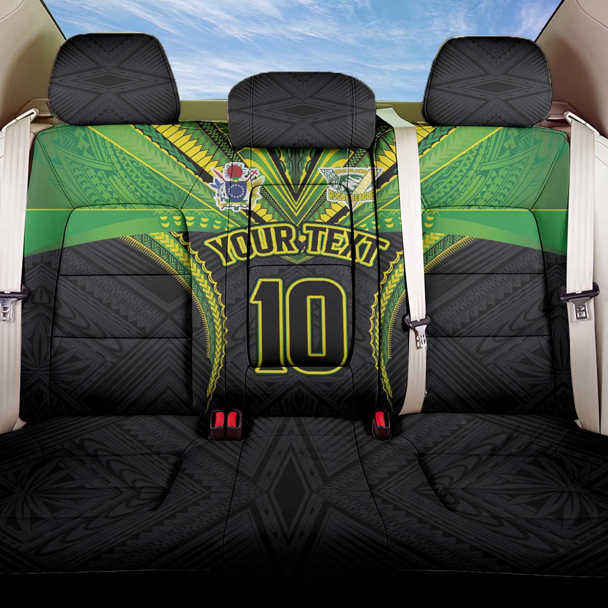 Custom Cook Islands Rugby Back Car Seat Cover Tatau Art Sport Style Black Color LT03 One Size Black - Polynesian Pride