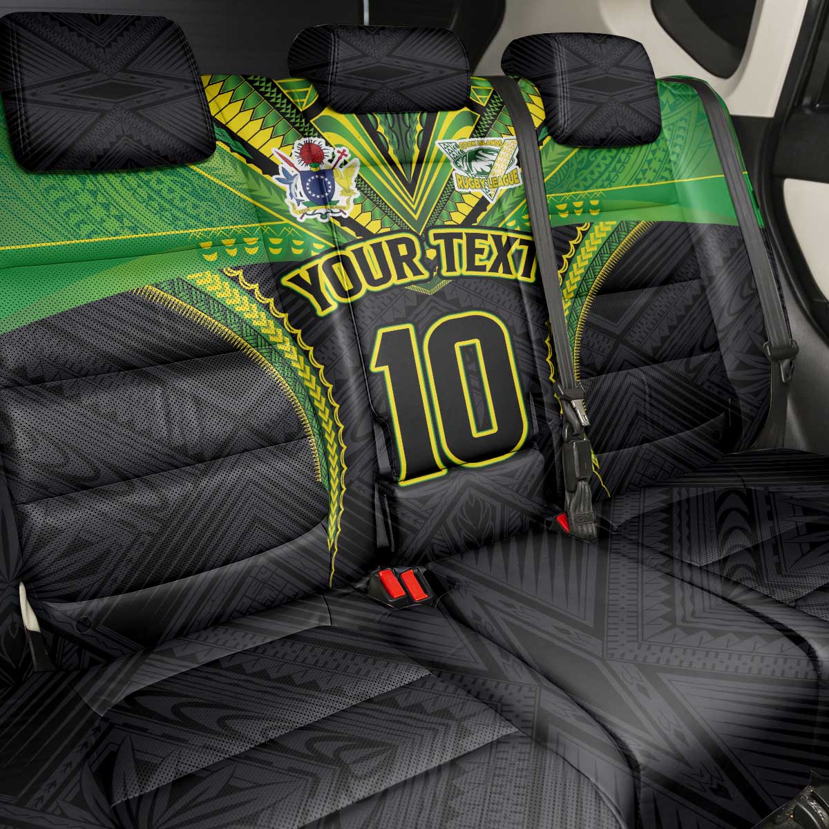 Custom Cook Islands Rugby Back Car Seat Cover Tatau Art Sport Style Black Color LT03 - Polynesian Pride