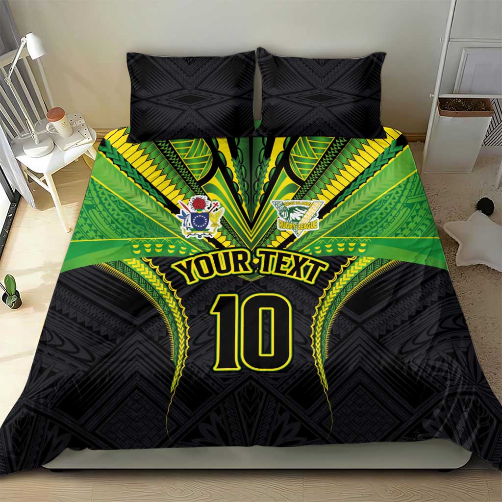 Custom Cook Islands Rugby Bedding Set Tatau Art Sport Style Black Color