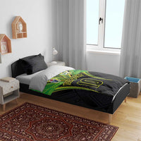Custom Cook Islands Rugby Bedding Set Tatau Art Sport Style Black Color