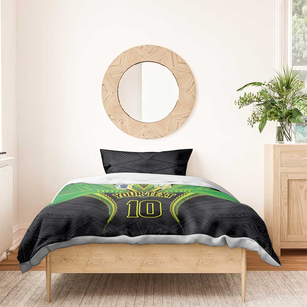 Custom Cook Islands Rugby Bedding Set Tatau Art Sport Style Black Color