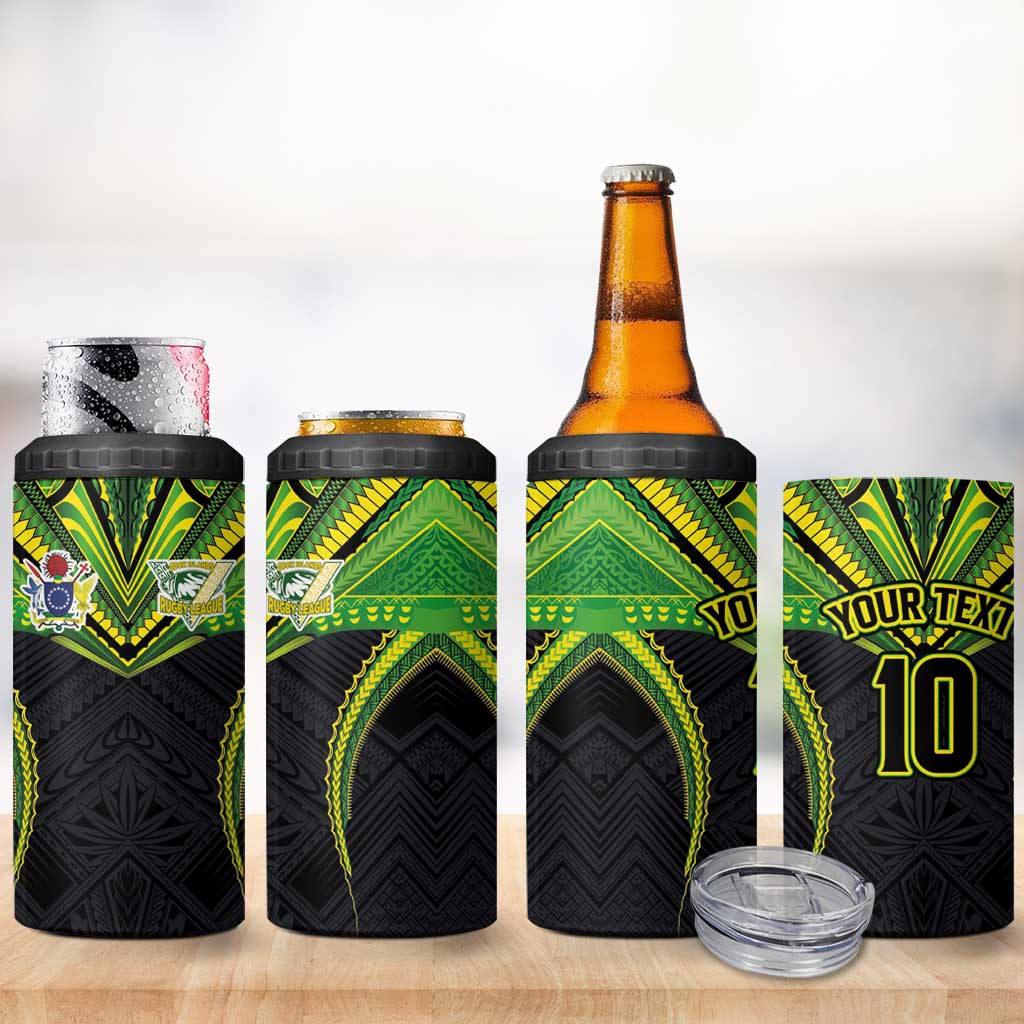 Custom Cook Islands Rugby 4 in 1 Can Cooler Tumbler Tatau Art Sport Style Black Color