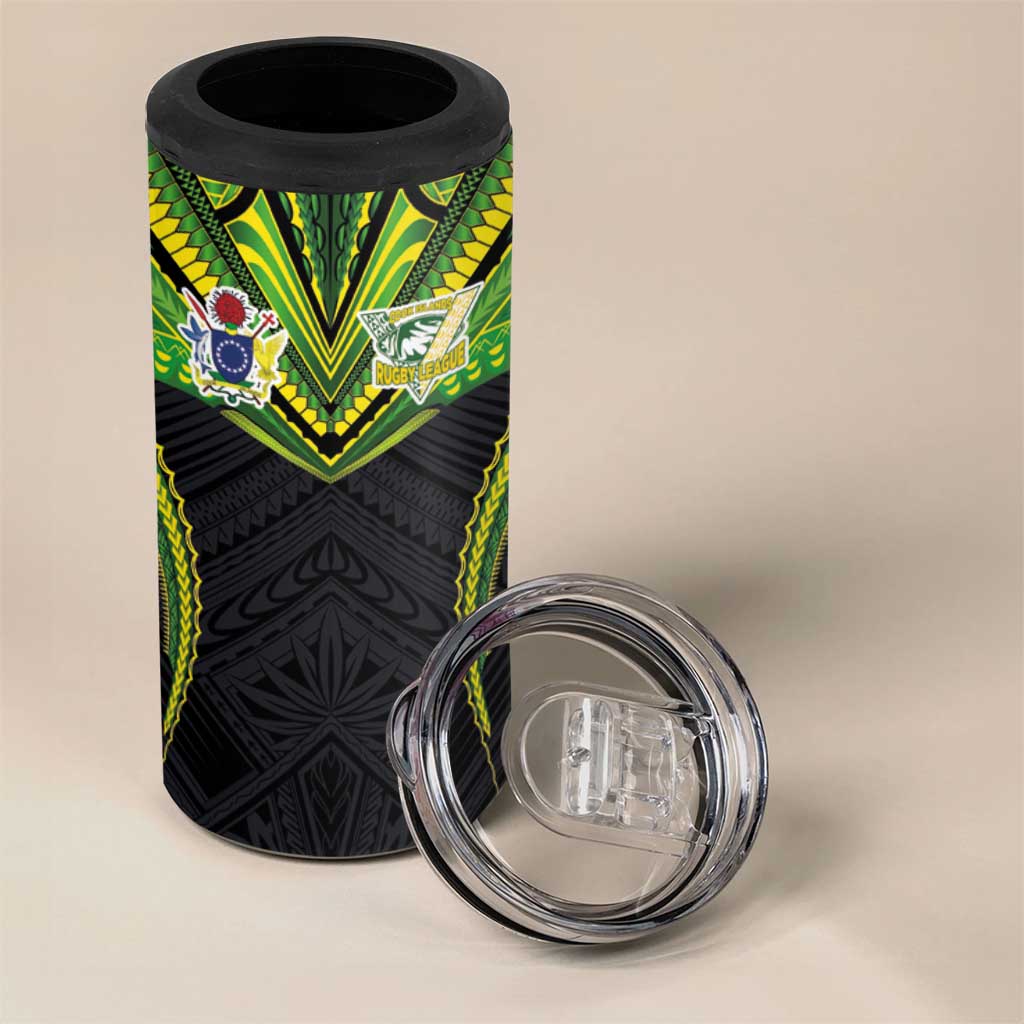 Custom Cook Islands Rugby 4 in 1 Can Cooler Tumbler Tatau Art Sport Style Black Color