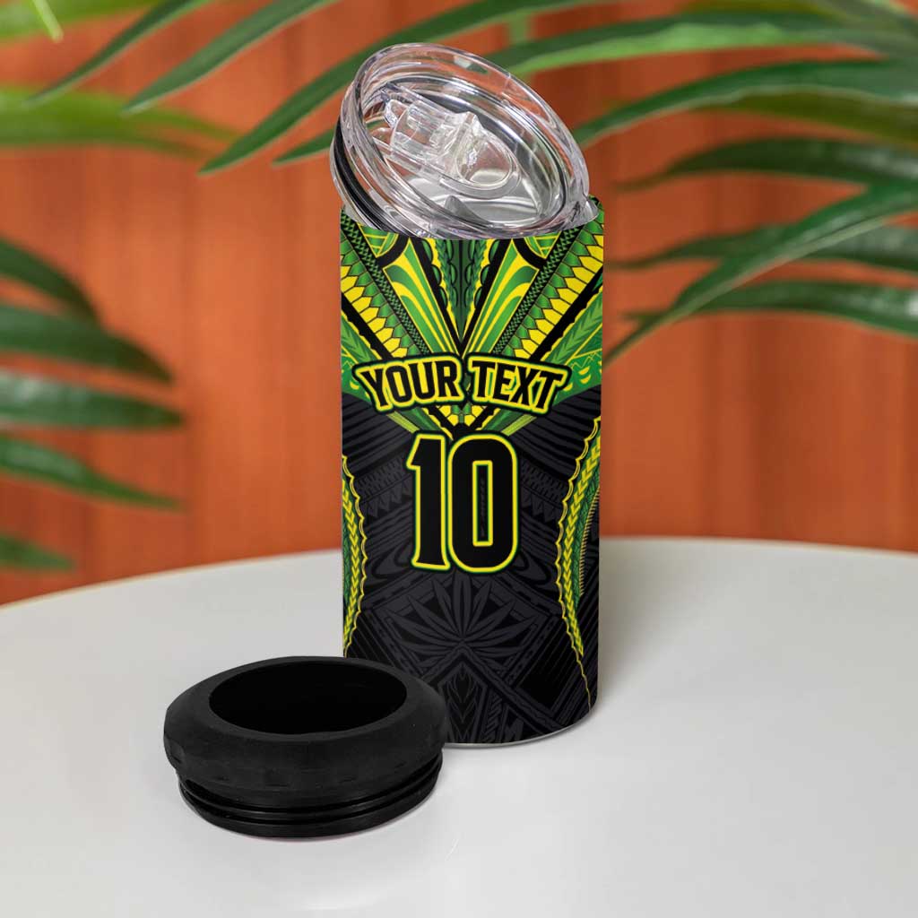 Custom Cook Islands Rugby 4 in 1 Can Cooler Tumbler Tatau Art Sport Style Black Color
