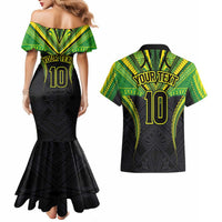 Custom Cook Islands Rugby Couples Matching Mermaid Dress and Hawaiian Shirt Tatau Art Sport Style Black Color