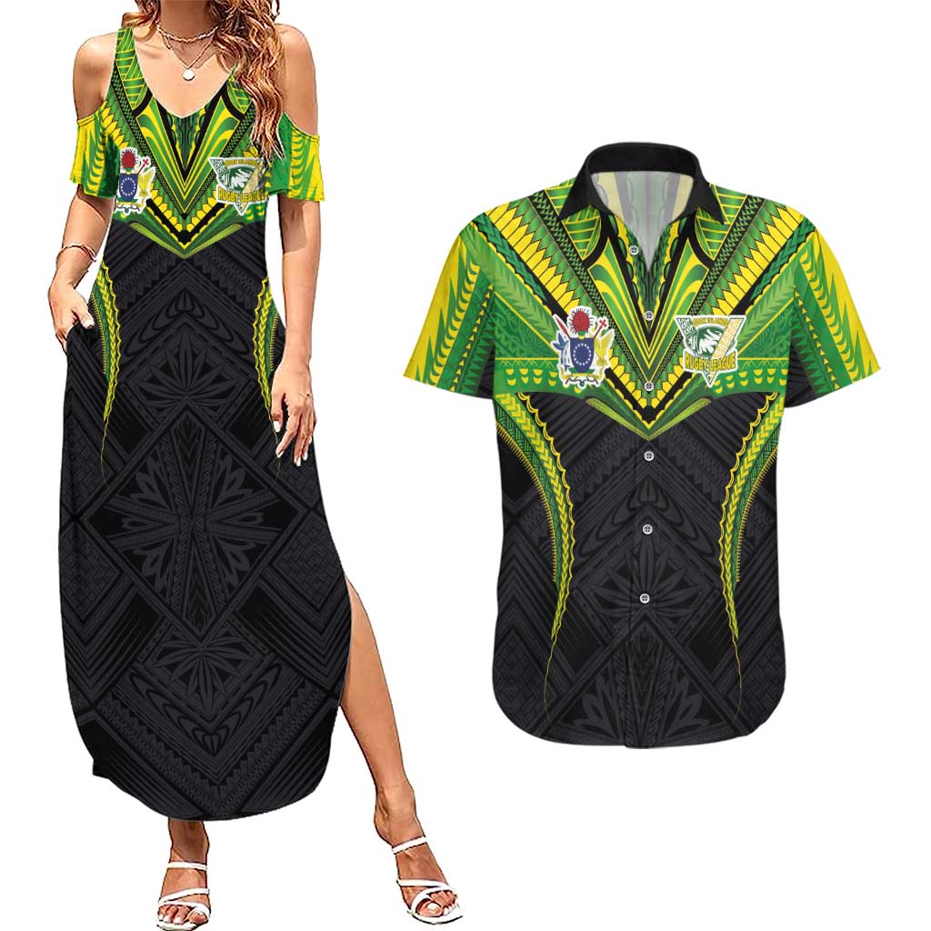 Custom Cook Islands Rugby Couples Matching Summer Maxi Dress and Hawaiian Shirt Tatau Art Sport Style Black Color