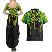 Custom Cook Islands Rugby Couples Matching Summer Maxi Dress and Hawaiian Shirt Tatau Art Sport Style Black Color