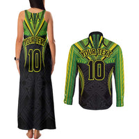 Custom Cook Islands Rugby Couples Matching Tank Maxi Dress and Long Sleeve Button Shirt Tatau Art Sport Style Black Color LT03 - Polynesian Pride