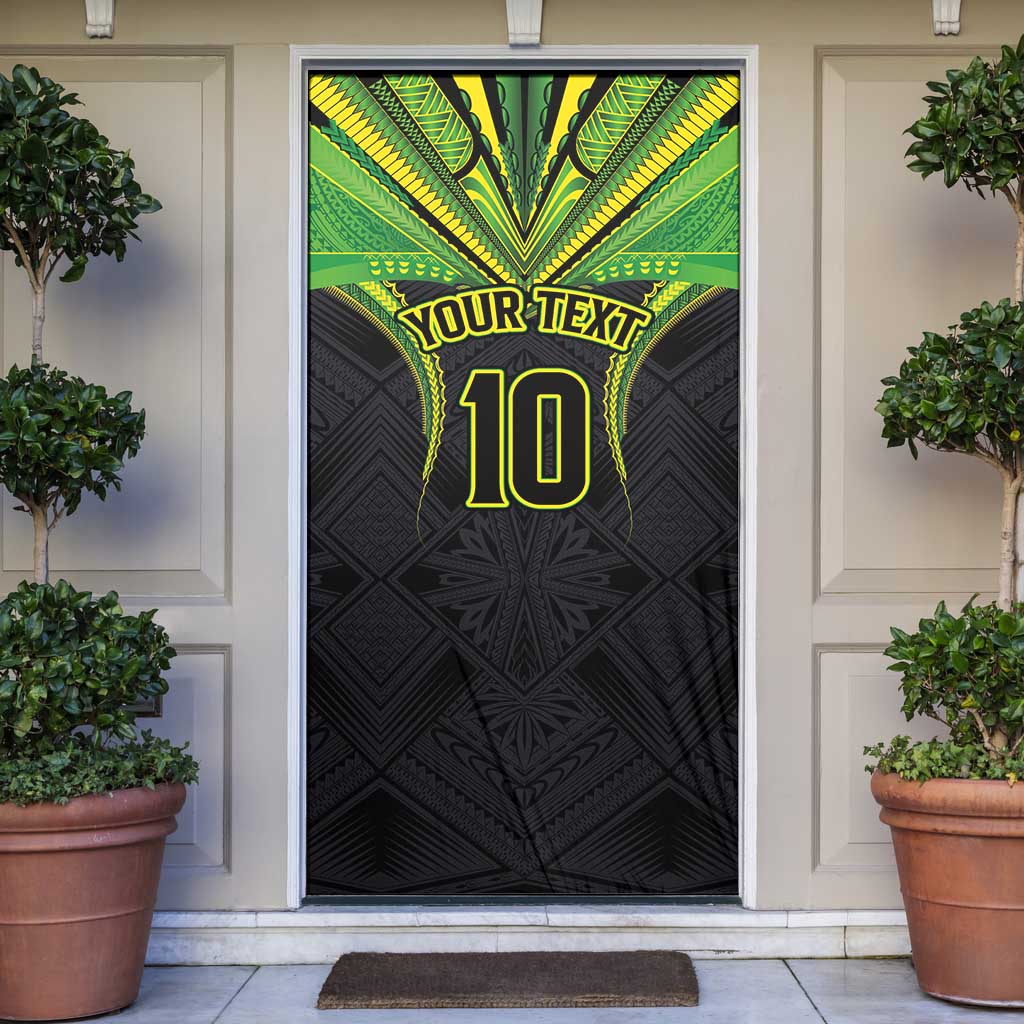 Custom Cook Islands Rugby Door Cover Tatau Art Sport Style Black Color