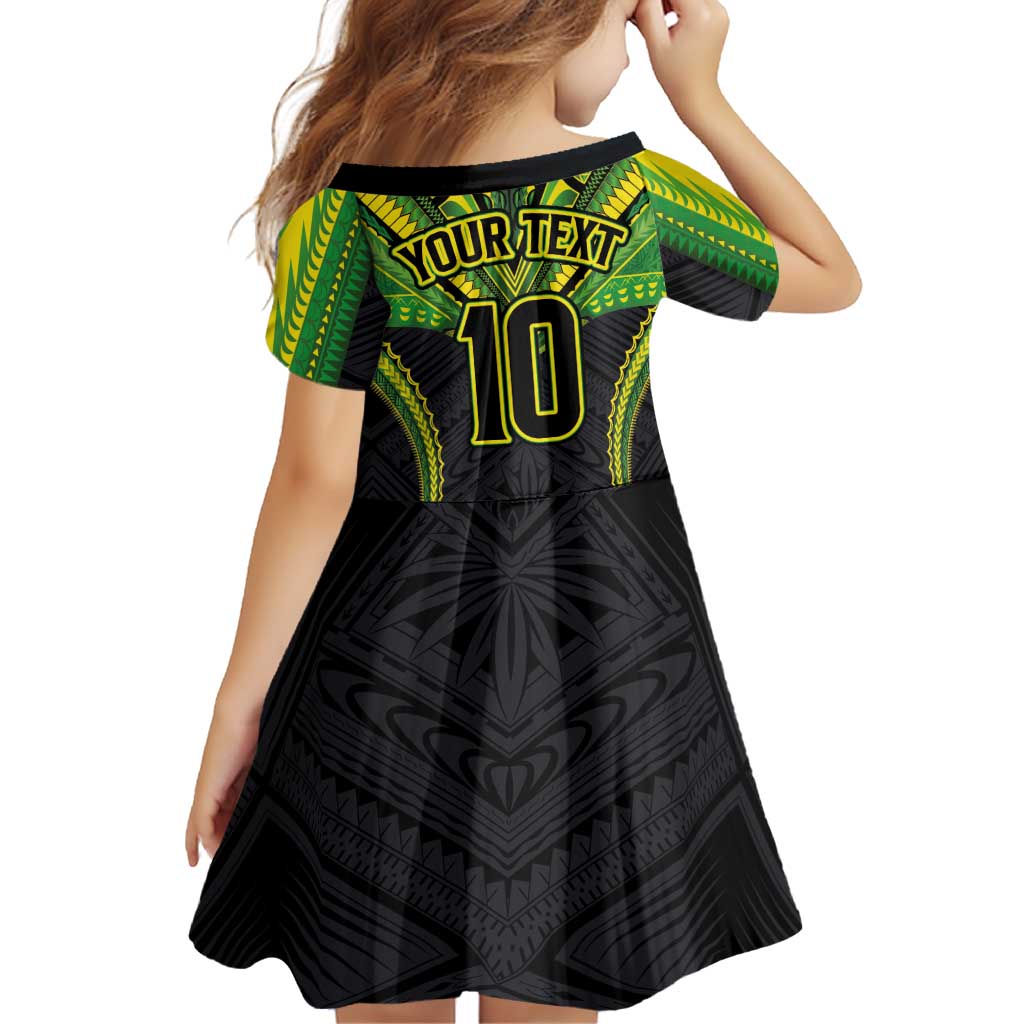 Custom Cook Islands Rugby Family Matching Long Sleeve Bodycon Dress and Hawaiian Shirt Tatau Art Sport Style Black Color