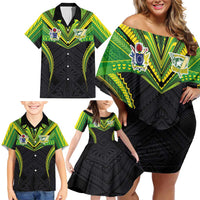 Custom Cook Islands Rugby Family Matching Off Shoulder Short Dress and Hawaiian Shirt Tatau Art Sport Style Black Color